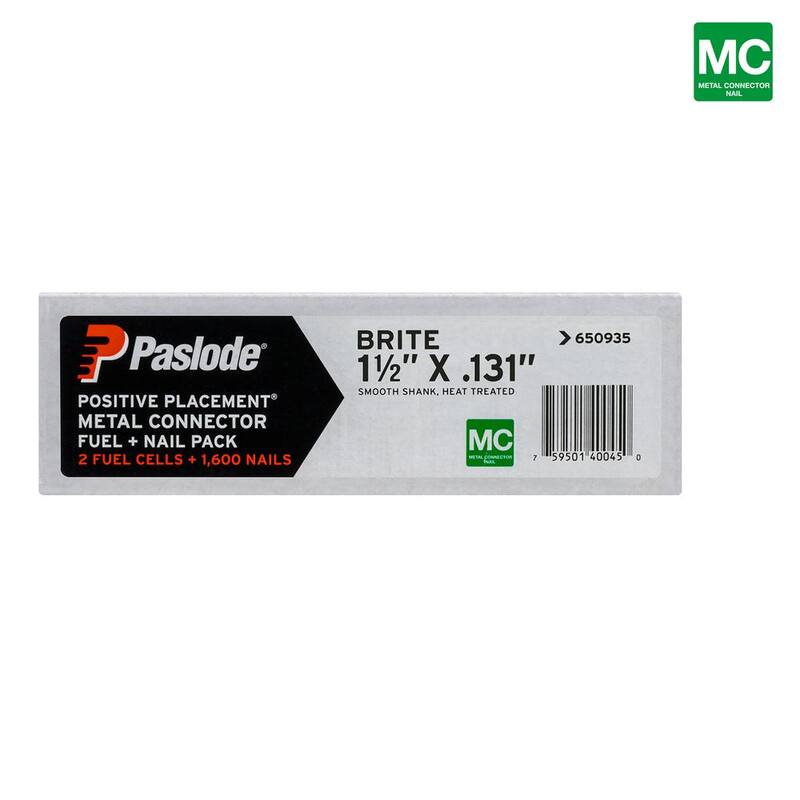 Paslode 1-1/2 in. x 0.131-Gauge 30-Degree Brite Smooth Shank Positive Placement Metal Connector Framing Nail FNP(1600 Nail+Fuel) - 650935