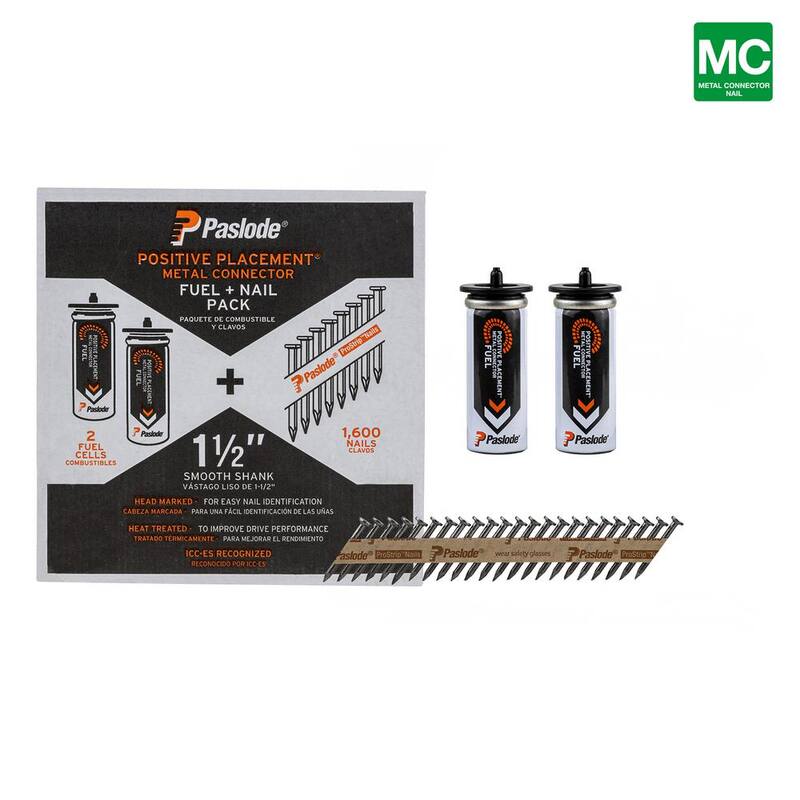 Paslode 1-1/2 in. x 0.131-Gauge 30-Degree Brite Smooth Shank Positive Placement Metal Connector Framing Nail FNP(1600 Nail+Fuel) - 650935