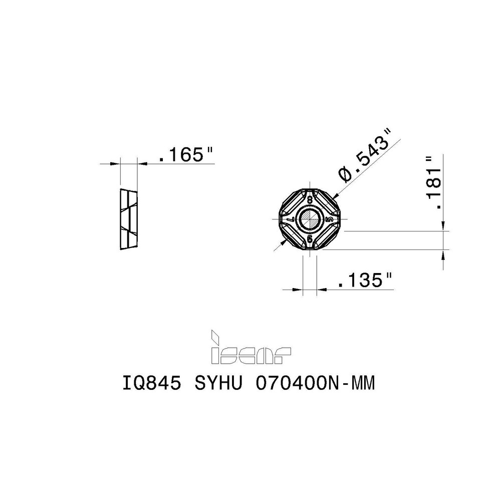 Iscar Milling Insert: ANSI IQ845 SYHU 070400N-MM IC830, ISO IQ845 SYHU 070400N-MM, IC830, Solid Carbide - 5667044