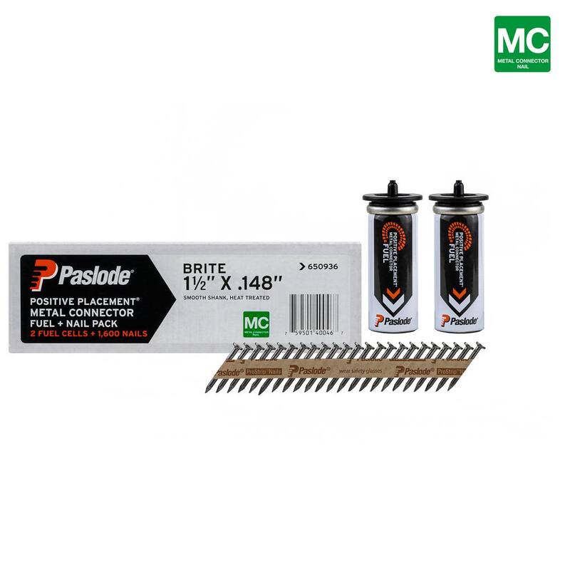 Paslode 1-1/2 in. x 0.148-Gauge 30-Degree Brite Smooth Shank Positive Placement Metal Connector Framing Nail FNP(1600 Nail+Fuel) - 650936