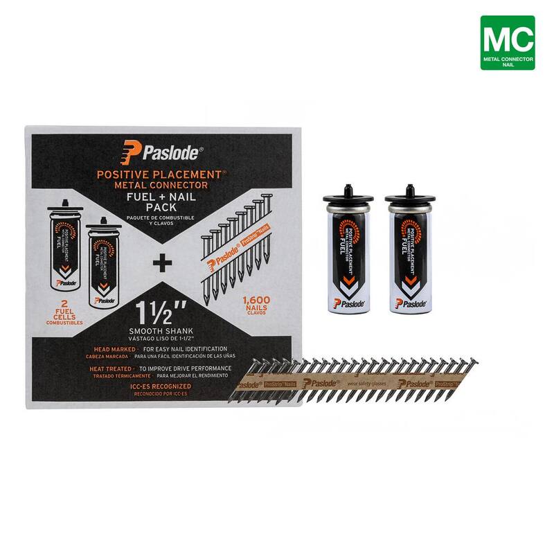 Paslode 1-1/2 in. x 0.148-Gauge 30-Degree Brite Smooth Shank Positive Placement Metal Connector Framing Nail FNP(1600 Nail+Fuel) - 650936