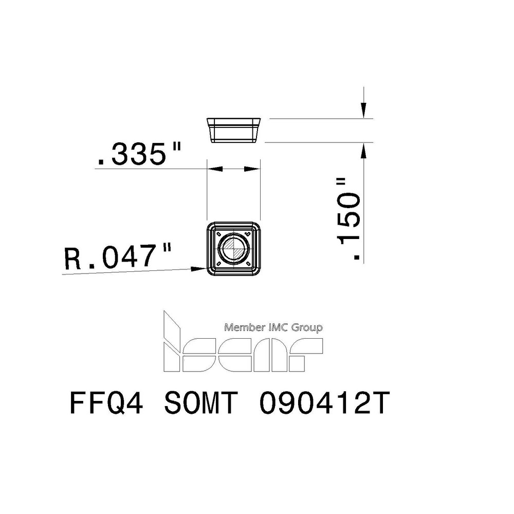 Iscar Milling Insert: ANSI FFQ4 SOMT 090412T IC830, ISO FFQ4 SOMT 090412T, IC830, Solid Carbide - 3323467