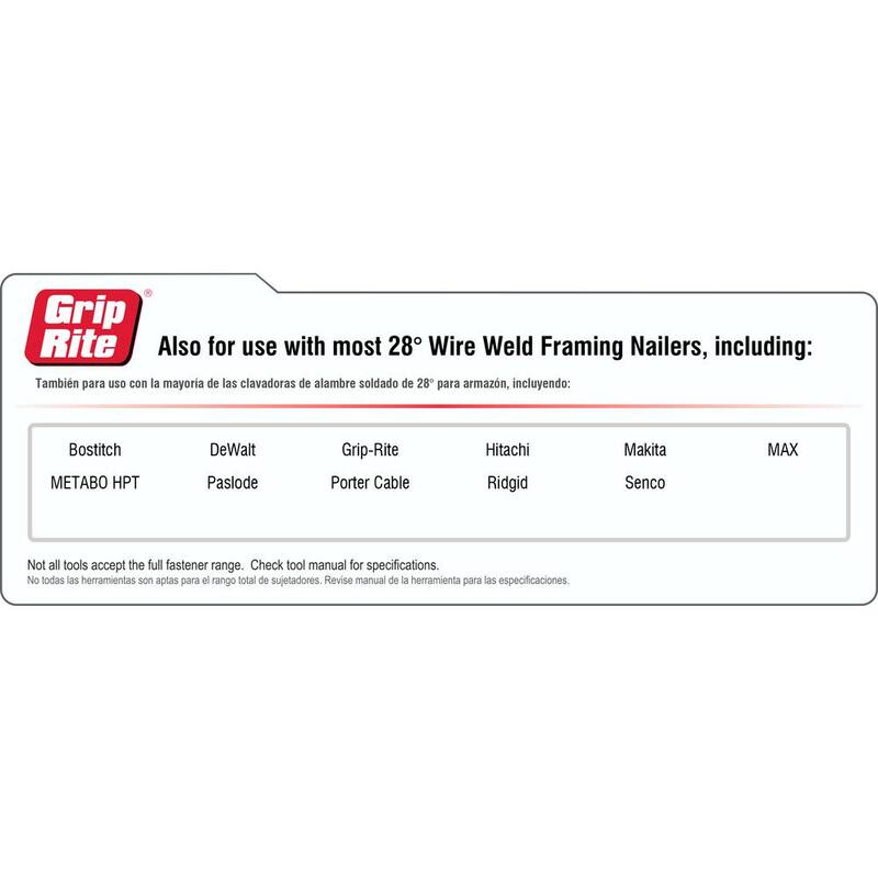 Grip-Rite 3-1/4 in. x 0.131 in. 28° Wire Collated Exterior Galvanized Offset Round Head Smooth Shank Framing Nails 1000 per Box - GRW12ZHGH1