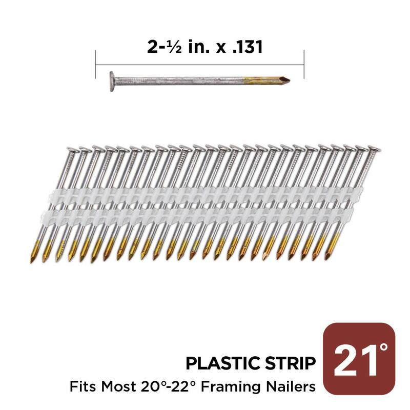 PRO-FIT 2-1/2 in. x 0.131 21-Degree Bright Finish Smooth Shank Plastic Strip Framing Nails (5000 -Per Box) - 0616153