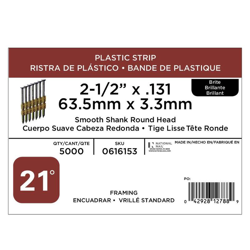 PRO-FIT 2-1/2 in. x 0.131 21-Degree Bright Finish Smooth Shank Plastic Strip Framing Nails (5000 -Per Box) - 0616153