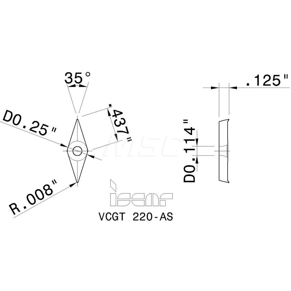 Iscar Turning Insert: VCGT 220-AS IC-20, Carbide - 5540014