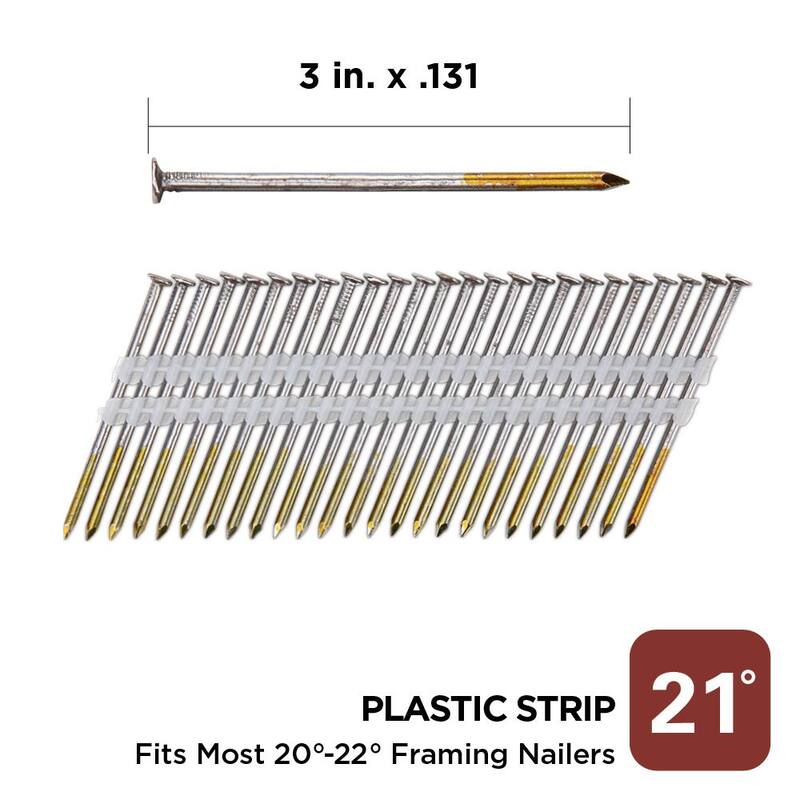 PRO-FIT 3 in. x 0.131-Gauge 21° Bright Finish Smooth Shank Plastic Strip Framing Nails (4000 per Box) - 0616170