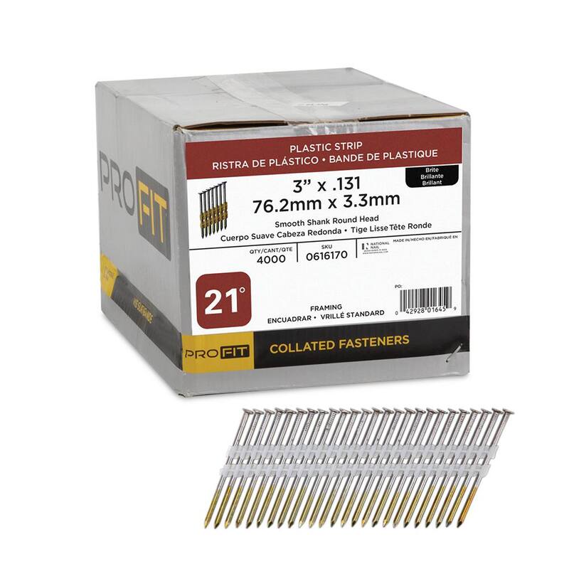 PRO-FIT 3 in. x 0.131-Gauge 21° Bright Finish Smooth Shank Plastic Strip Framing Nails (4000 per Box) - 0616170