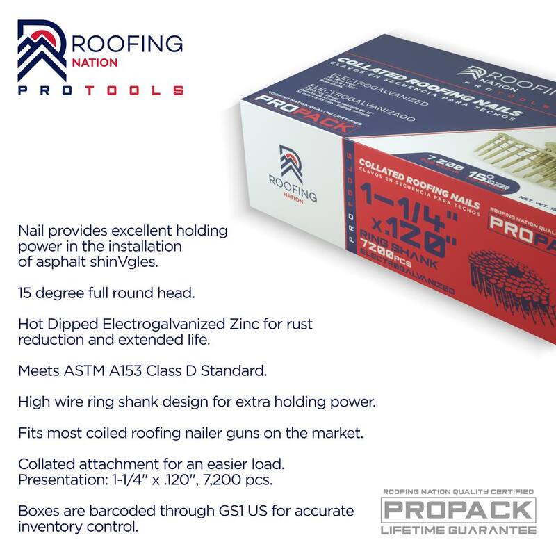 Roofing Nation LLC 1-1/4 in. Electro Galvanized Ring Shank Roofing Coil Nails (7,200 Per Box) - EGRSCN1.25
