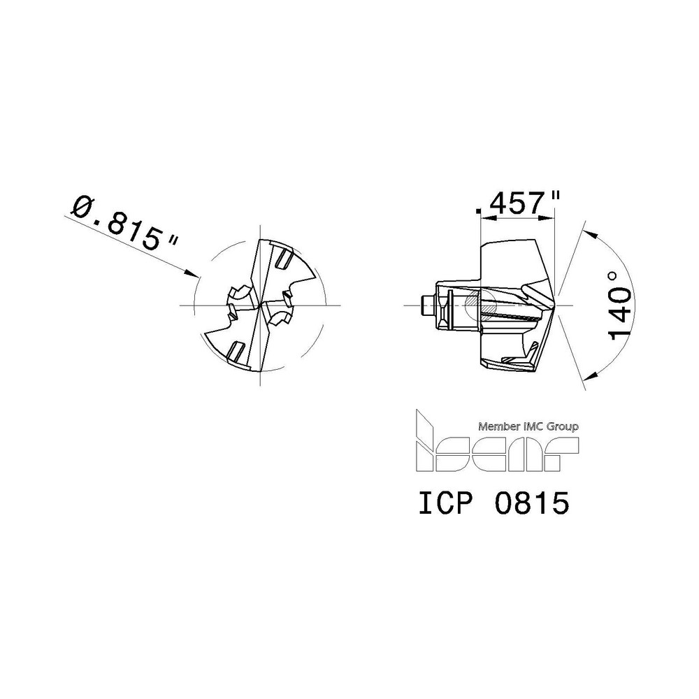 Iscar Replaceable Drill Tips: ICP0815 IC908, 0.8150" Dia, 20.70 mm Dia, 140 deg Point,  IC908 - 5509091