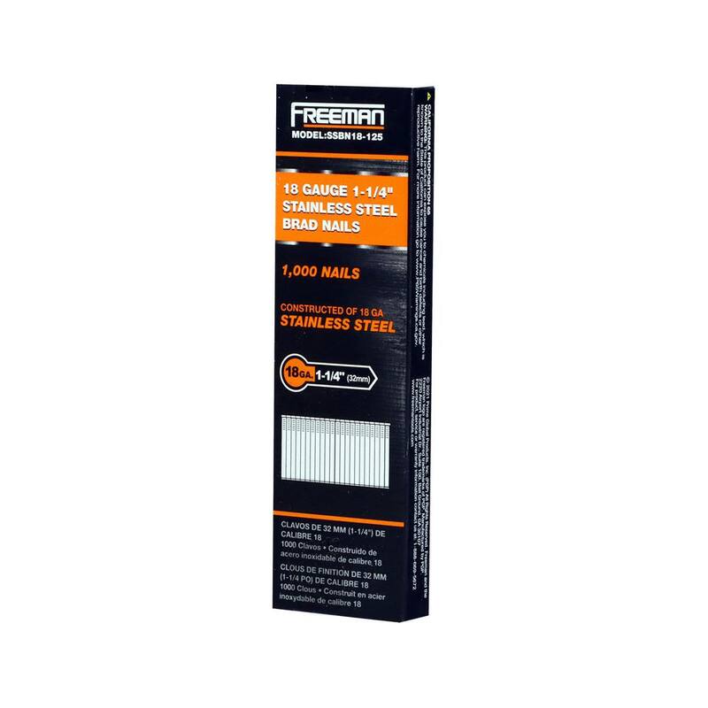 Freeman 1-1/4 in. 18-Gauge Glue Collated Stainless Steel Brad Nails, 1000 per Box - SSBN18-125