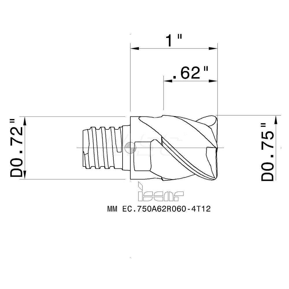 Iscar Corner Radius Milling Tip Insert: MM EC.750A62R060-4T12 IC908, Carbide - 5622373