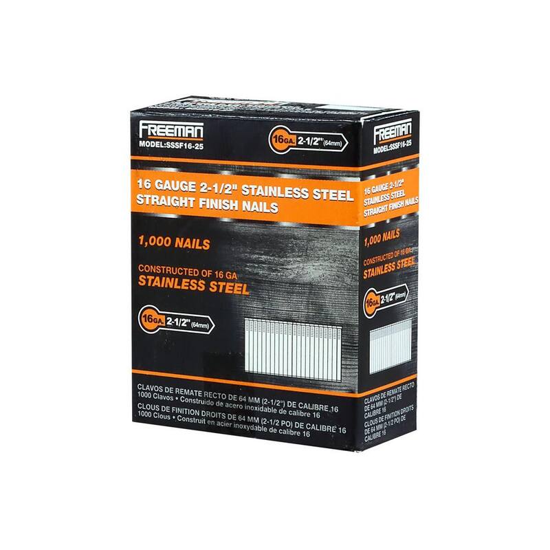 Freeman 2-1/2 in. 16-Gauge Glue Collated Stainless Steel Straight Finish Nails, 1000 Per Box - SSSF16-25