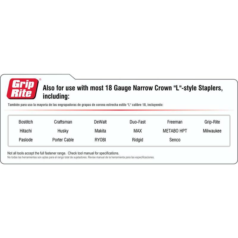 Grip-Rite 3/4 in. x 18-Gauge Adhesive Collated Electrogalvanized L-Style Narrow Crown Staples 5000 per Box - GRL11