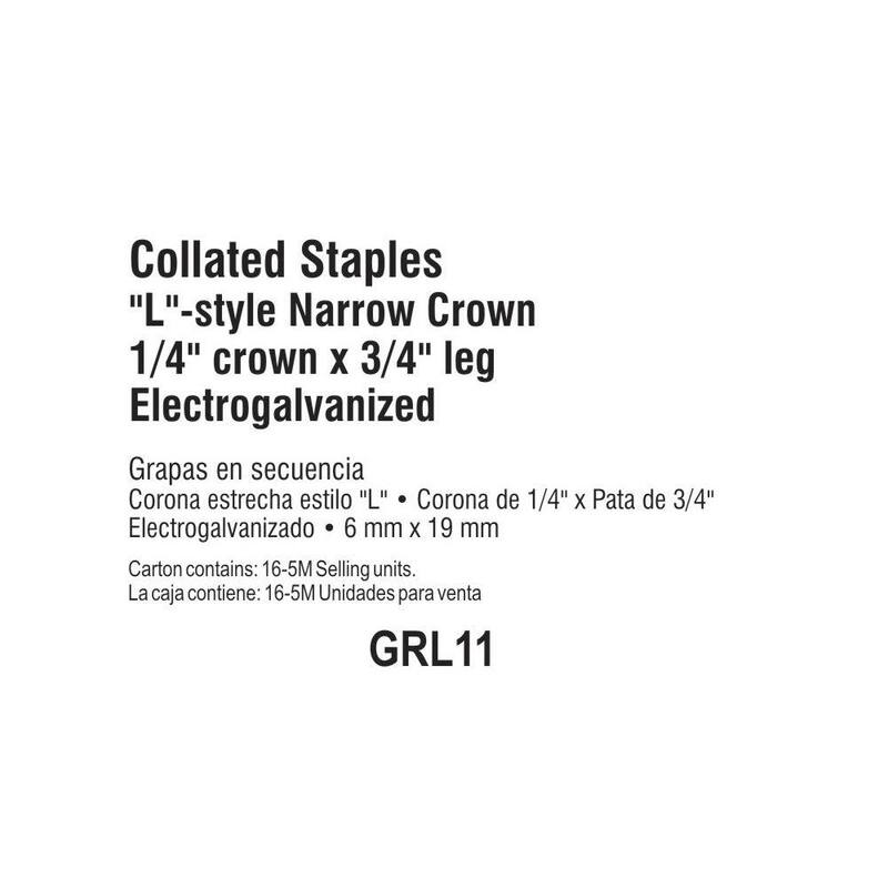 Grip-Rite 3/4 in. x 18-Gauge Adhesive Collated Electrogalvanized L-Style Narrow Crown Staples 5000 per Box - GRL11