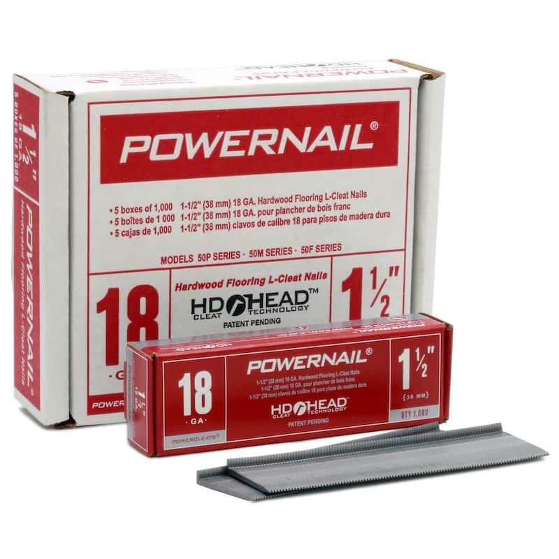 POWERNAIL 1-1/2 in. 18-Gauge Powercleats Hardwood Flooring Nails 5000 per Box - L 150185