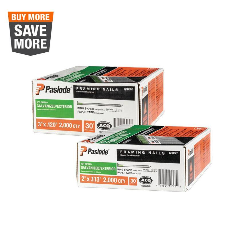Paslode 3 in. x 0.120-Ga and 2 in. x 0.113-Ga 30-Degree Galvanized Ring Shank Paper Tape Framing Nails (2000 per Box) (2-Pack) - 650951