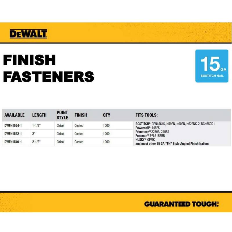 DEWALT 1-1/2 in. x 15-Gauge Glue Collated Angled Bright Finish Nails (1,000 per Box) - DWFN1524-1