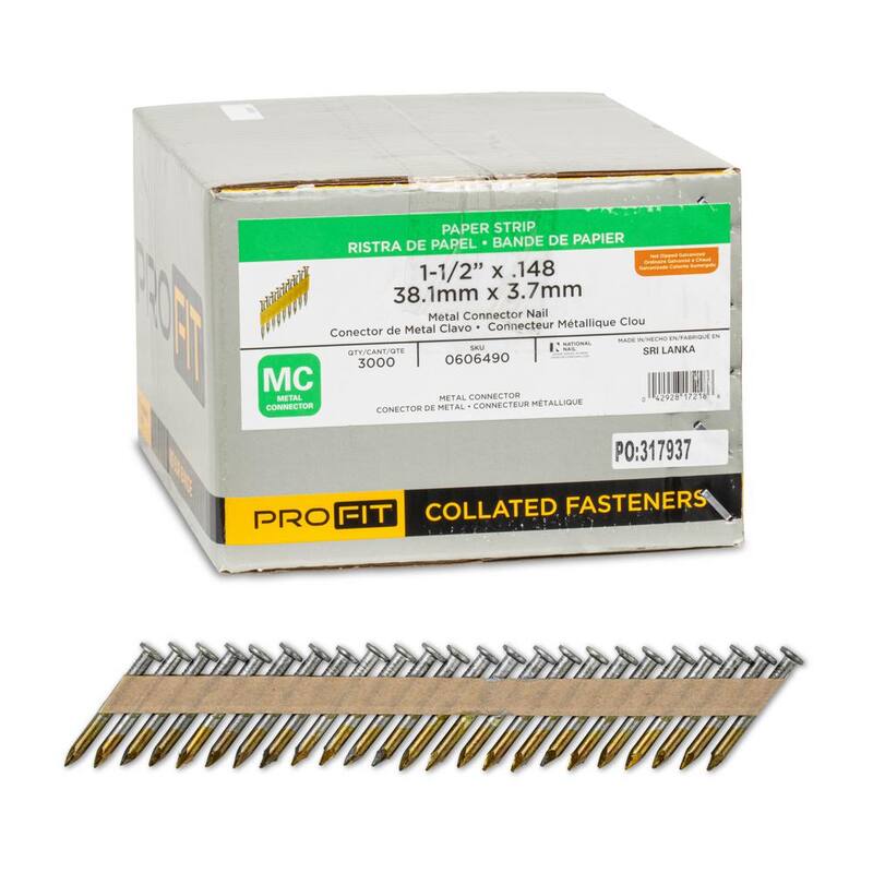 PRO-FIT 1-1/2 in. x 0.148 33-Degree Hot Dipped Galvanized Smooth Shank Paper Tape Joist Hanger Nails (3000 -Per Box) - 0606490