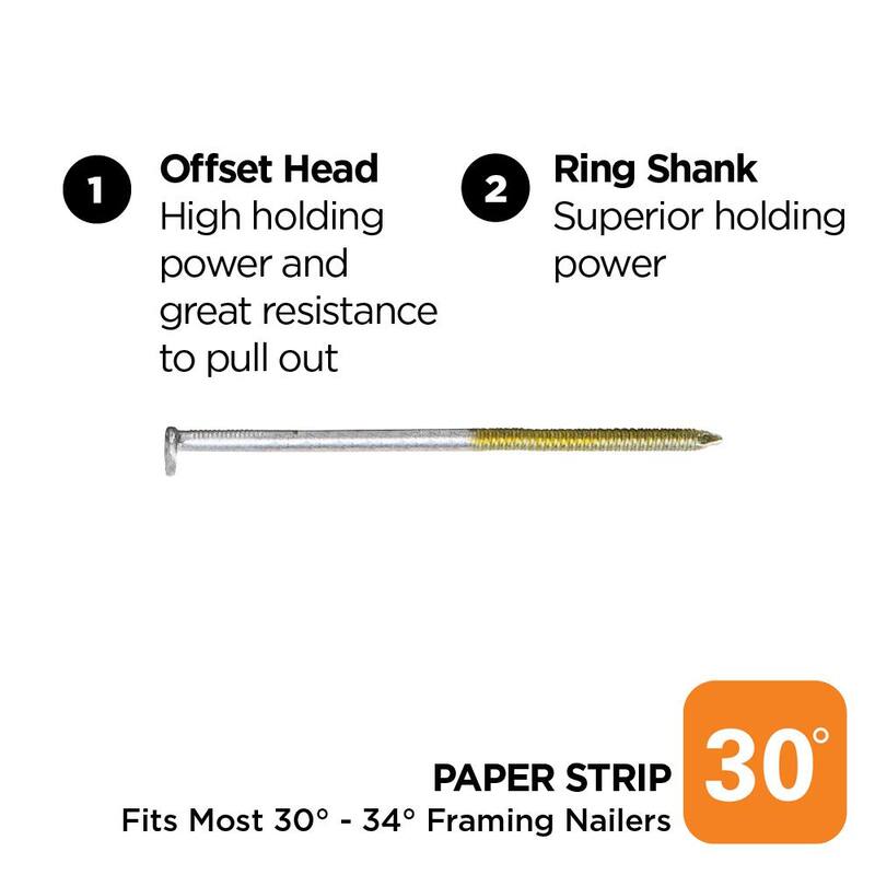 PRO-FIT 3 in. x 0.120 30-Degree Hot Dipped Galvanized Ring Shank Paper Tape Framing Nails (2500 -Per Box) - 0600371