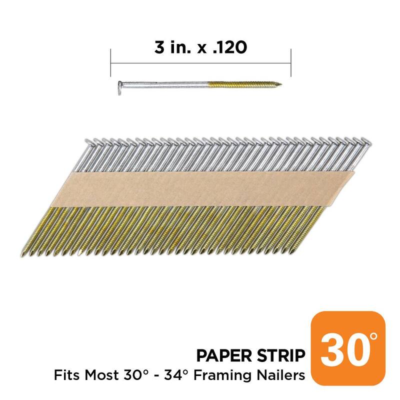 PRO-FIT 3 in. x 0.120 30-Degree Hot Dipped Galvanized Ring Shank Paper Tape Framing Nails (2500 -Per Box) - 0600371