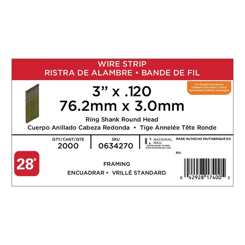 PRO-FIT 3 in. x 0.120 28-Degree Hot Dipped Galvanized Ring Shank Wire Strip Framing Nails (2000 -Per Box) - 0634270