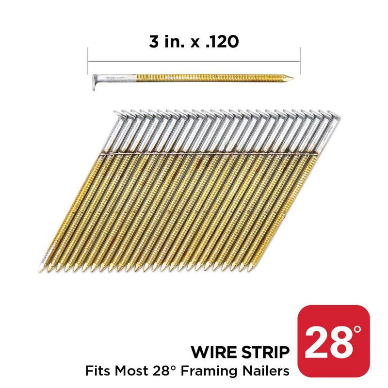 PRO-FIT 3 in. x 0.120 28-Degree Hot Dipped Galvanized Ring Shank Wire Strip Framing Nails (2000 -Per Box) - 0634270
