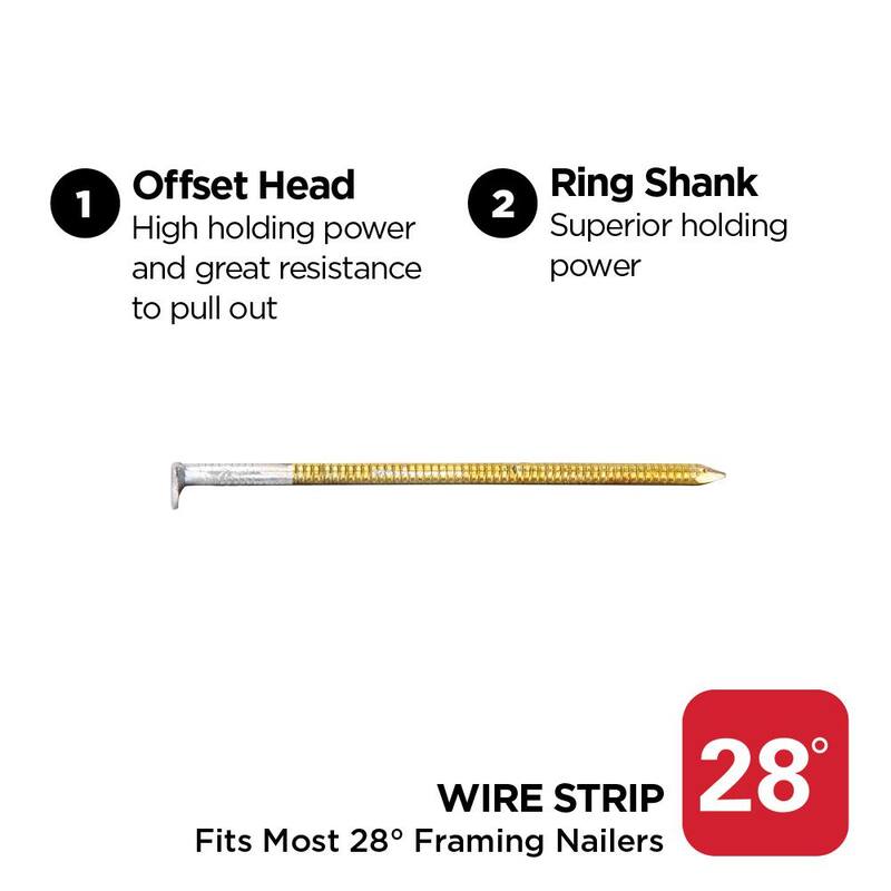 PRO-FIT 3 in. x 0.120 28-Degree Hot Dipped Galvanized Ring Shank Wire Strip Framing Nails (2000 -Per Box) - 0634270