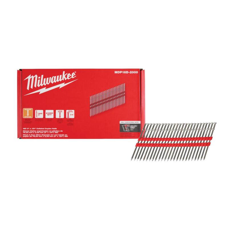 Milwaukee 16D 3 in. x .131 in. Collated 21-Degree Duplex Nails for M18 FUEL Duplex Nailer (6000-Count) - MDP16D-2000-3X