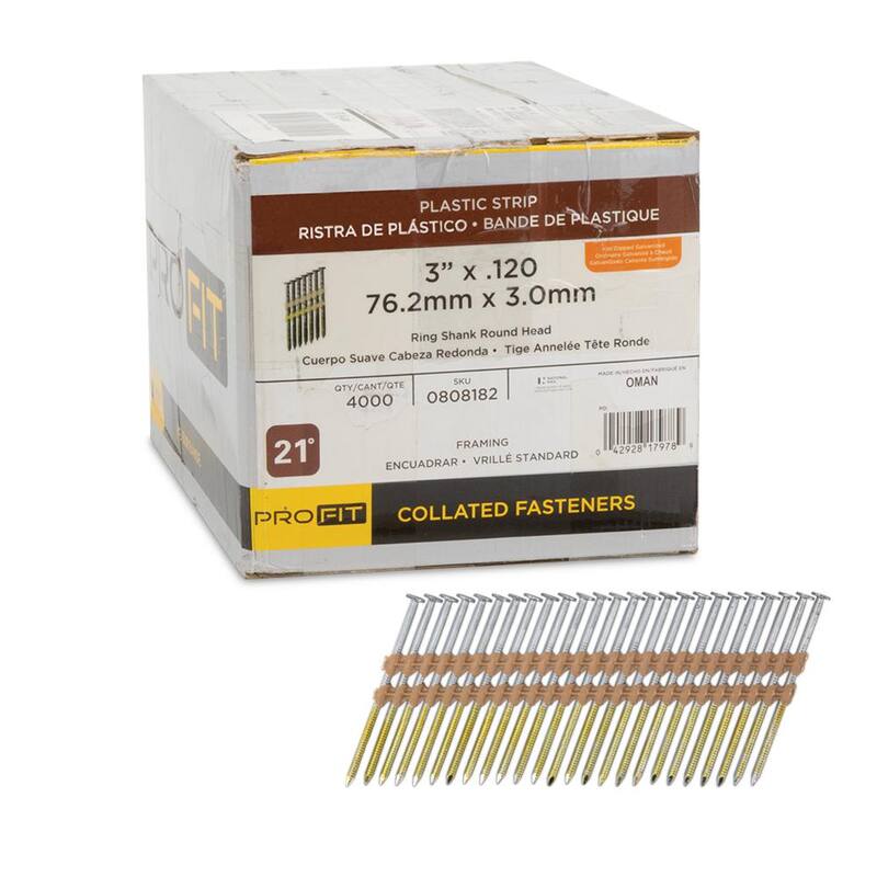PRO-FIT 3 in. x 0.120 21-Degree Hot Dipped Galvanized Ring Shank Plastic Strip Framing Nails (4000 -Per Box) - 0808182
