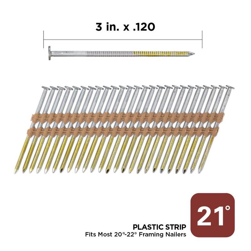 PRO-FIT 3 in. x 0.120 21-Degree Hot Dipped Galvanized Ring Shank Plastic Strip Framing Nails (4000 -Per Box) - 0808182