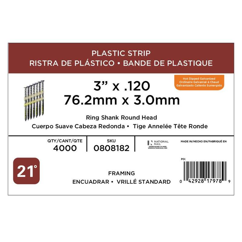 PRO-FIT 3 in. x 0.120 21-Degree Hot Dipped Galvanized Ring Shank Plastic Strip Framing Nails (4000 -Per Box) - 0808182