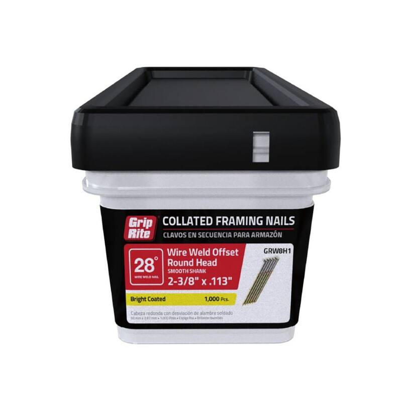 Grip-Rite 2-3/8 in. x 0.113 in. 28° Wire Collated Bright Coated Offset Round Head Smooth Shank Framing Nails 1000 per Box - GRW8H1