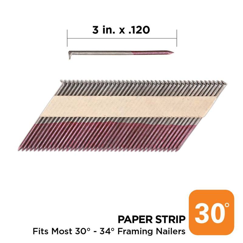 PRO-FIT 2-3/8 in. x 0.113 30-Degree Bright Finish Ring Shank Paper Tape Framing Nails (5000 -Per Box) - 0600360