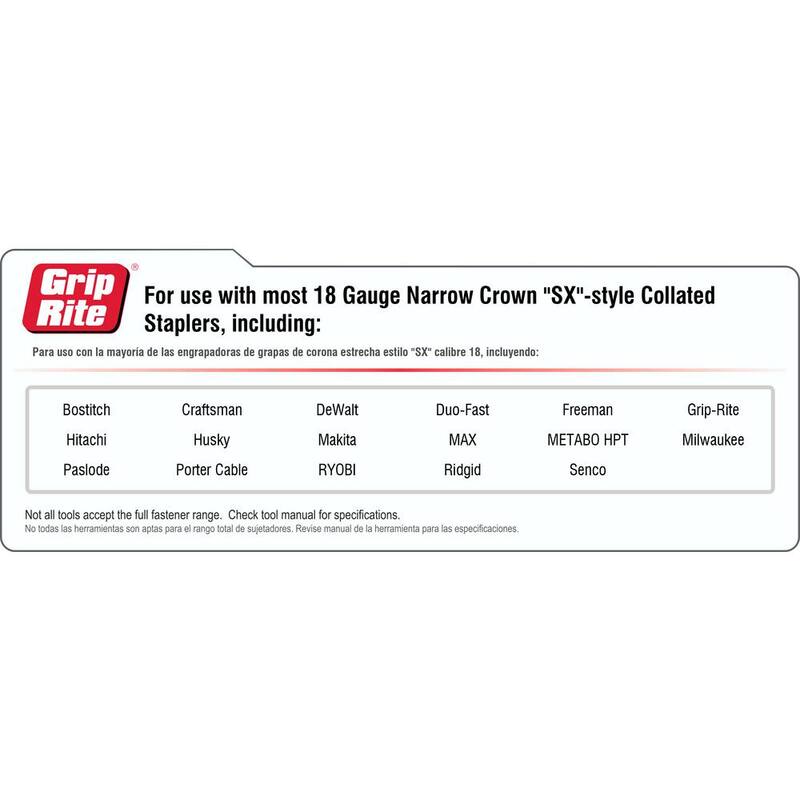 Grip-Rite 1 in. x 18-Gauge Adhesive Collated Electrogalvanized SX-Style Narrow Crown Staples 5000 per Box - GRSX1G