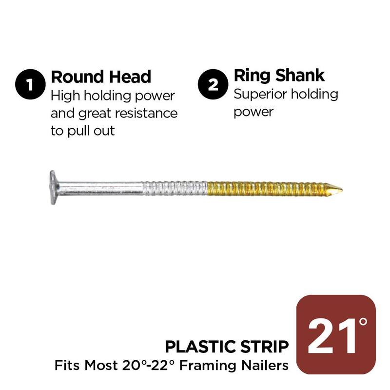 PRO-FIT 2-3/8 in. x 0.113 21-Degree Bright Finish Ring Shank Plastic Strip Framing Nails (5000 -Per Box) - 0710150