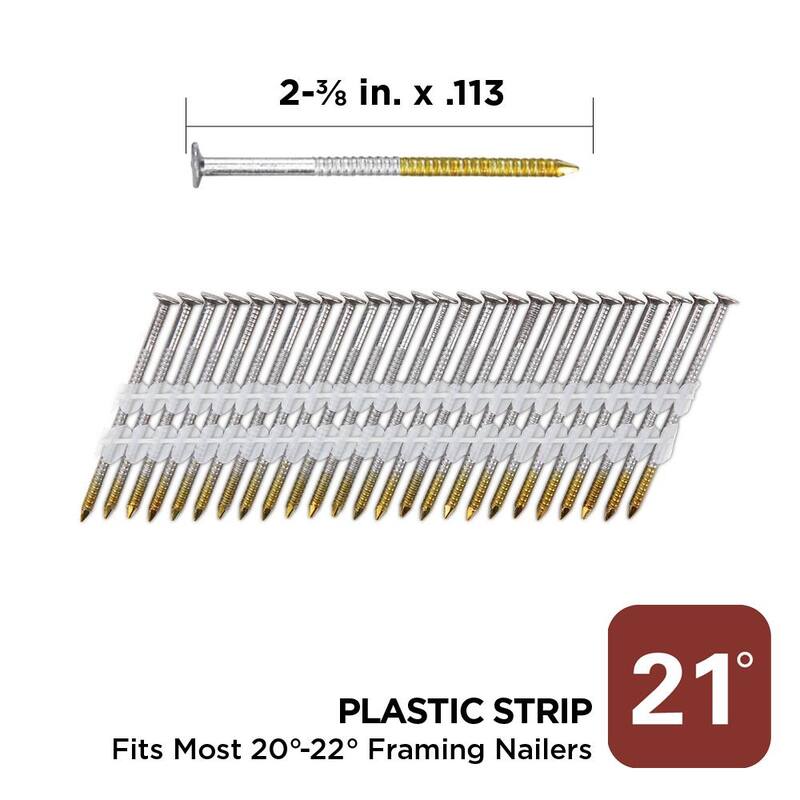 PRO-FIT 2-3/8 in. x 0.113 21-Degree Bright Finish Ring Shank Plastic Strip Framing Nails (5000 -Per Box) - 0710150