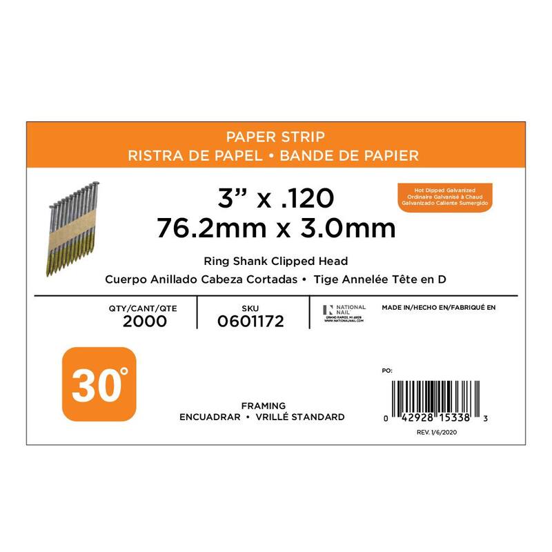 PRO-FIT 3 in. x 0.120 30° Hot Dipped Galvanized Ring Shank Paper Tape Framing Nails (2000 per Box) - 0601172