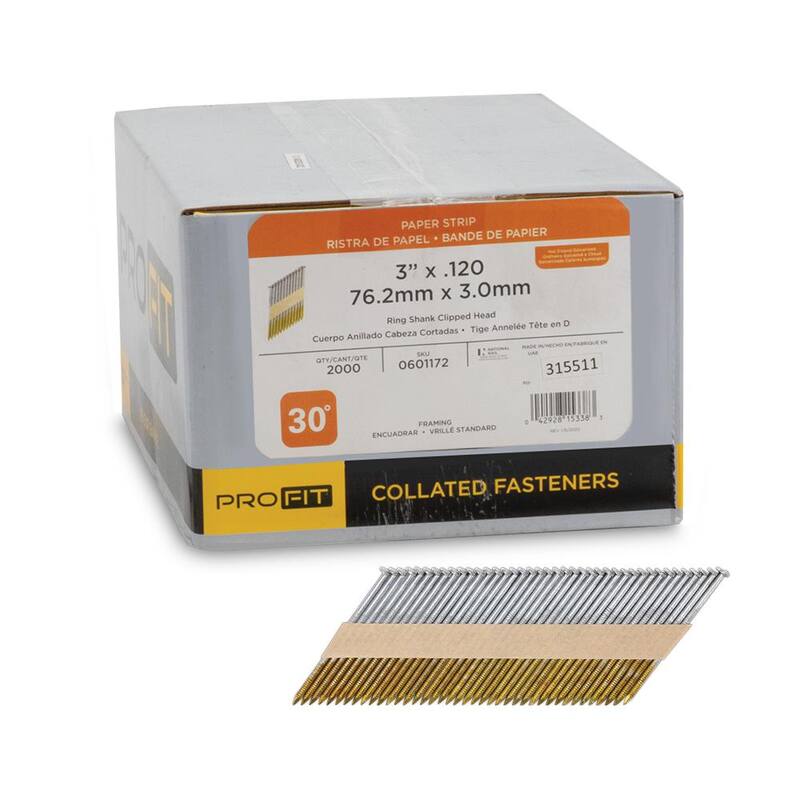PRO-FIT 3 in. x 0.120 30° Hot Dipped Galvanized Ring Shank Paper Tape Framing Nails (2000 per Box) - 0601172