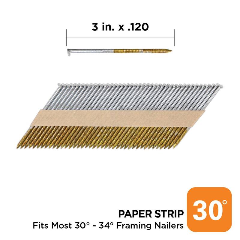 PRO-FIT 3 in. x 0.120 30° Hot Dipped Galvanized Ring Shank Paper Tape Framing Nails (2000 per Box) - 0601172