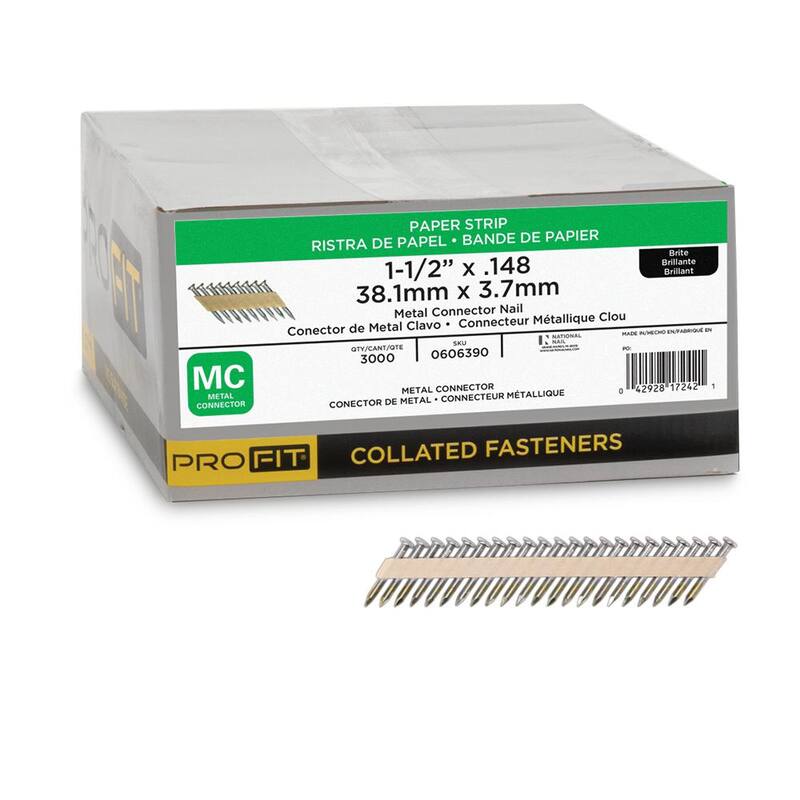 PRO-FIT 1-1/2 in. x 0.148 33-Degree Bright Finish Smooth Shank Paper Tape Joist Hanger Nails (3000 -Per Box) - 0606390