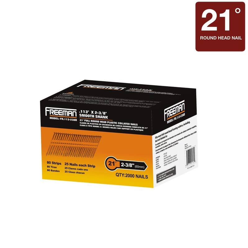 Freeman 2-3/8 in. x 0.113 in. 21-Degree Plastic Collated Smooth Shank Brite Coated Framing Nails (2000-Count) - FR.113-238B