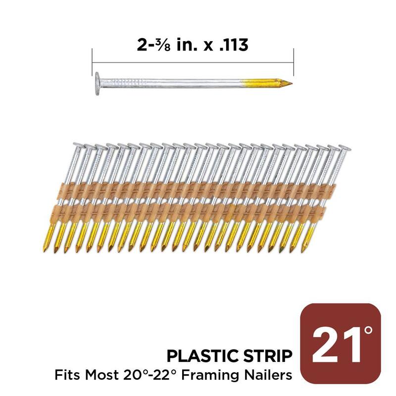 PRO-FIT 2-3/8 in. x 0.113 21-Degree Hot Dipped Galvanized Smooth Shank Plastic Strip Framing Nails (2000 -Per Box) - 0705451