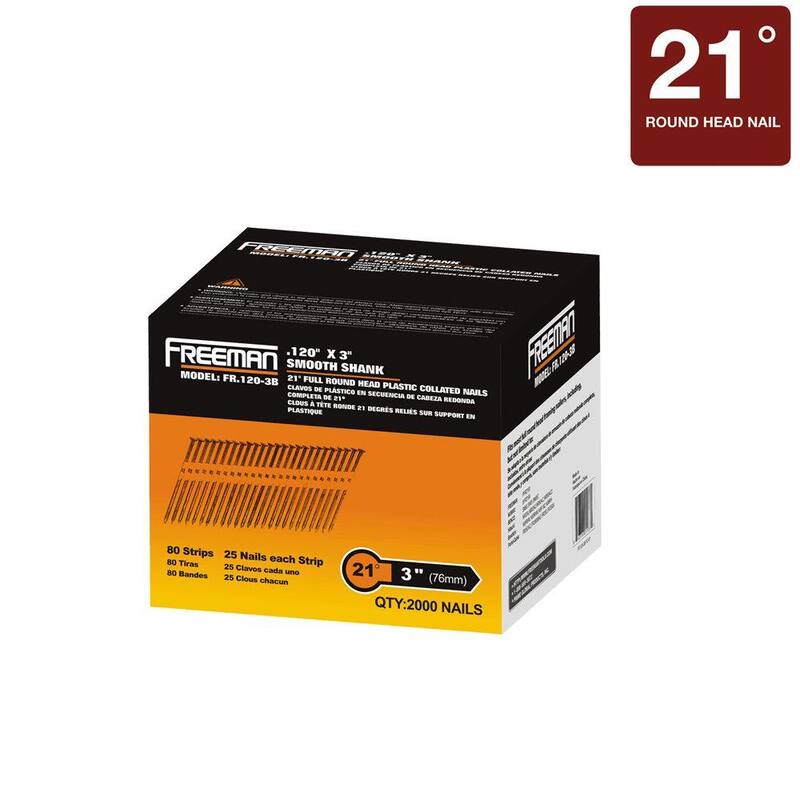 Freeman 3 in. x 0.12 in. Plastic Collated Smooth Shank Brite Framing Nail (2000 per Box) - FR.120-3B