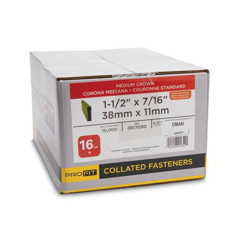 PRO-FIT 1-1/2 in. x 16-Gauge Electro Galvanized N Style Medium Crown Staples (10,000 per Box) - 0617090