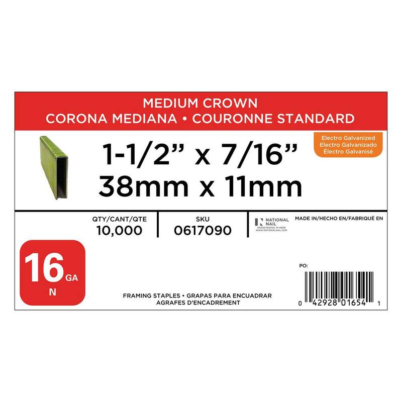 PRO-FIT 1-1/2 in. x 16-Gauge Electro Galvanized N Style Medium Crown Staples (10,000 per Box) - 0617090