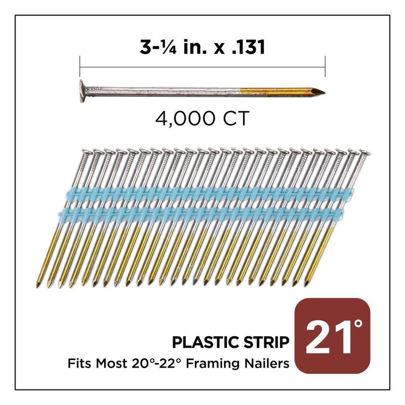 PRO-FIT 3-1/4 in. x 0.131-Gauge 21° Bright Finish Smooth Shank Plastic Strip Framing Nails (4000 per Box) - 0616190