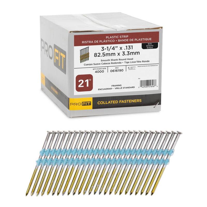 PRO-FIT 3-1/4 in. x 0.131-Gauge 21° Bright Finish Smooth Shank Plastic Strip Framing Nails (4000 per Box) - 0616190