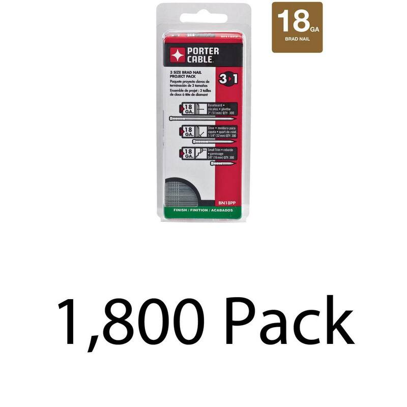 Porter-Cable 5/8 in., 1-1/4 in., 2 in. Gauge Glue Collated Brad Nail Project Pack 2 Boxes (900 per Box) - BN18PPX2