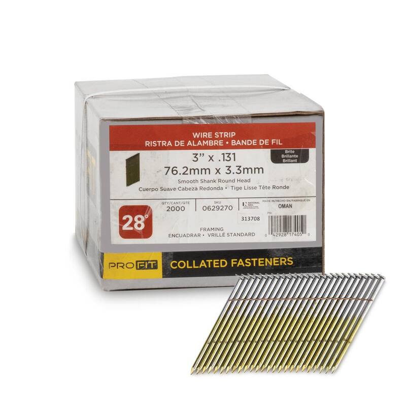 PRO-FIT 3 in. x 0.131 28-Degree Bright Finish Smooth Shank Wire Strip Framing Nails (2000 -Per Box) - 0629270